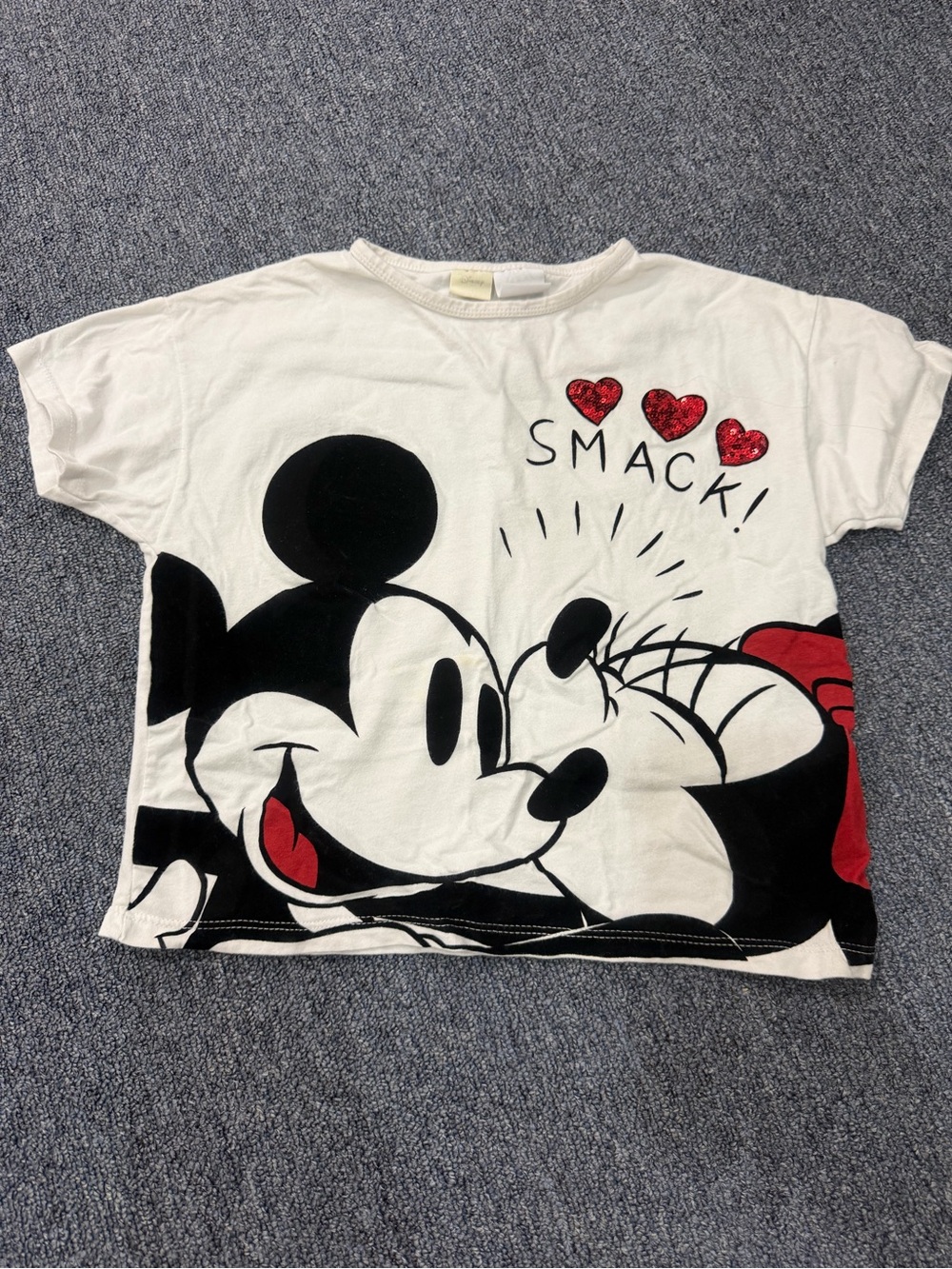 Zara Disney Kids' White Mickey & Minnie 'Smack!' Graphic Tee